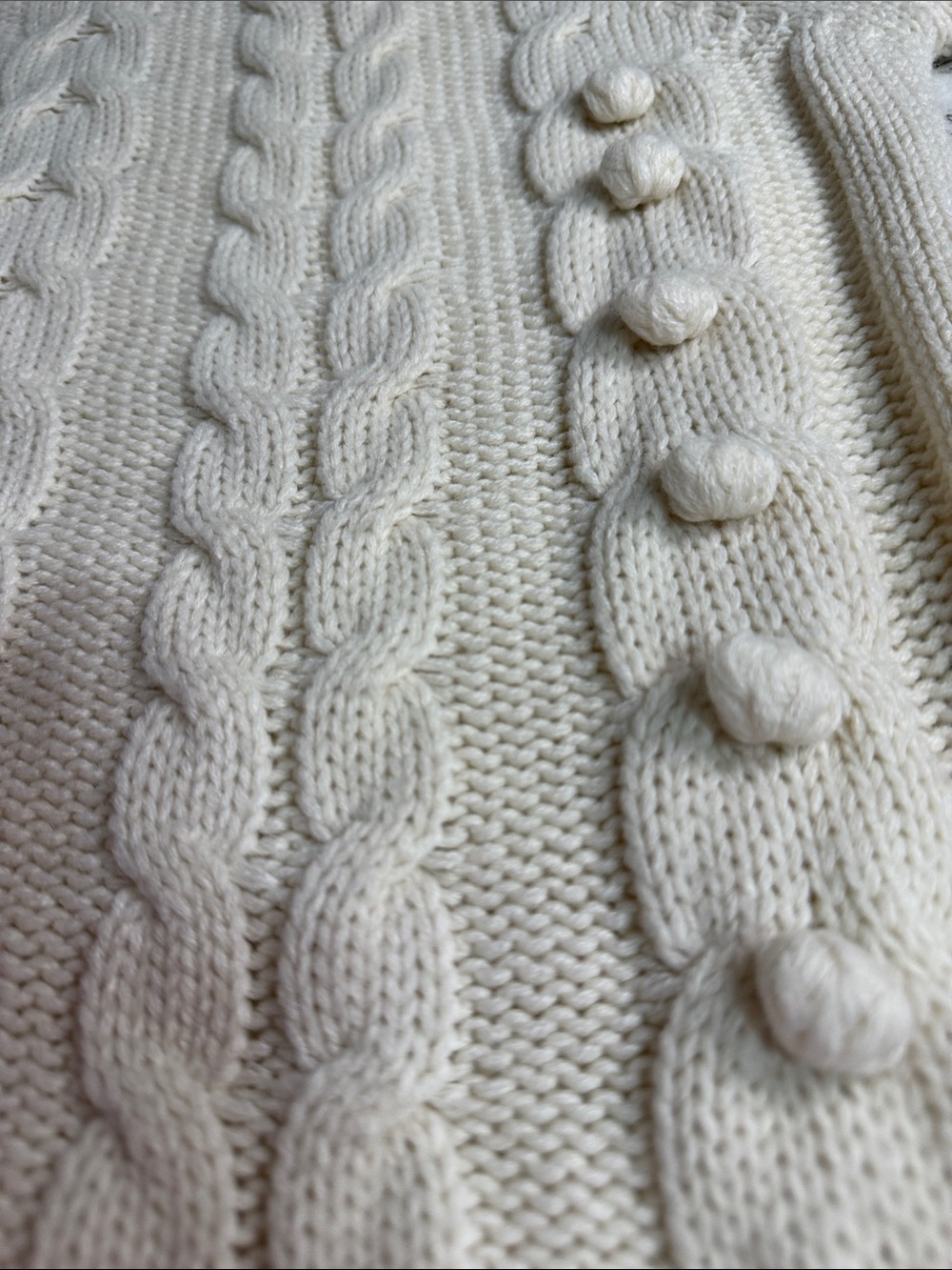 Pink Diamond Textured Chunky Knit Crewneck Sweater - Ivory/Cream - Picture 14 of 15